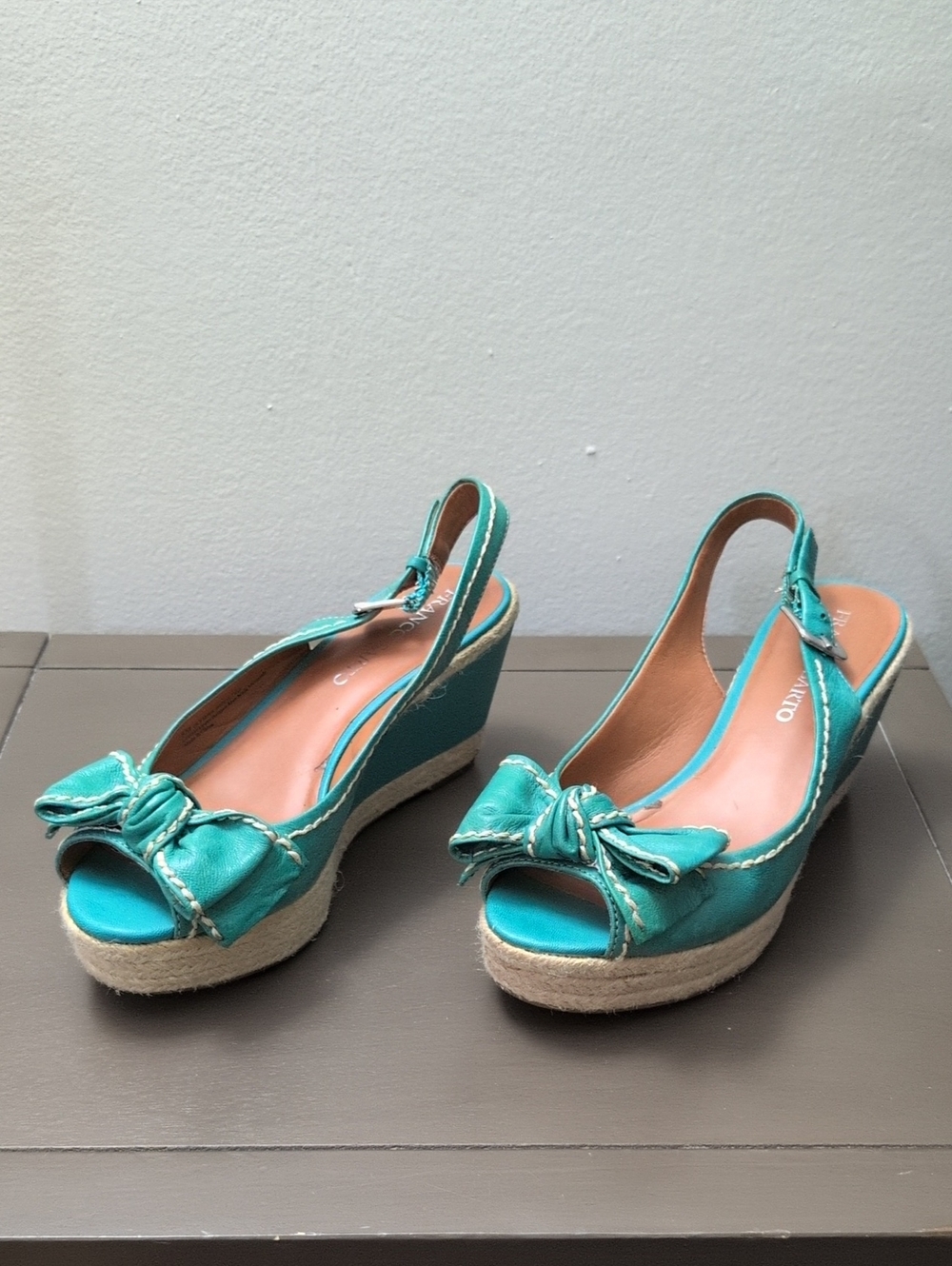 Franco Sarto Turquoise Bow Espadrille Wedge Sandals